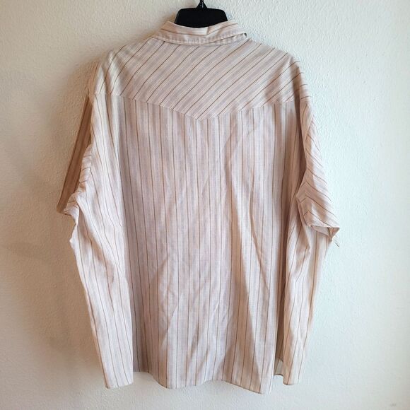 Rancher Westernwear Shirt 4XL Tall Man Snap Brown Stripe Short Sleeve Vintage - Picture 4 of 16